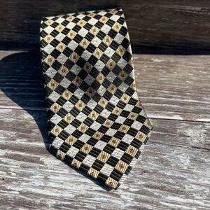 Valerio Garati necktie vintage formal‎ men’s tie blue gold silk diamond pattern